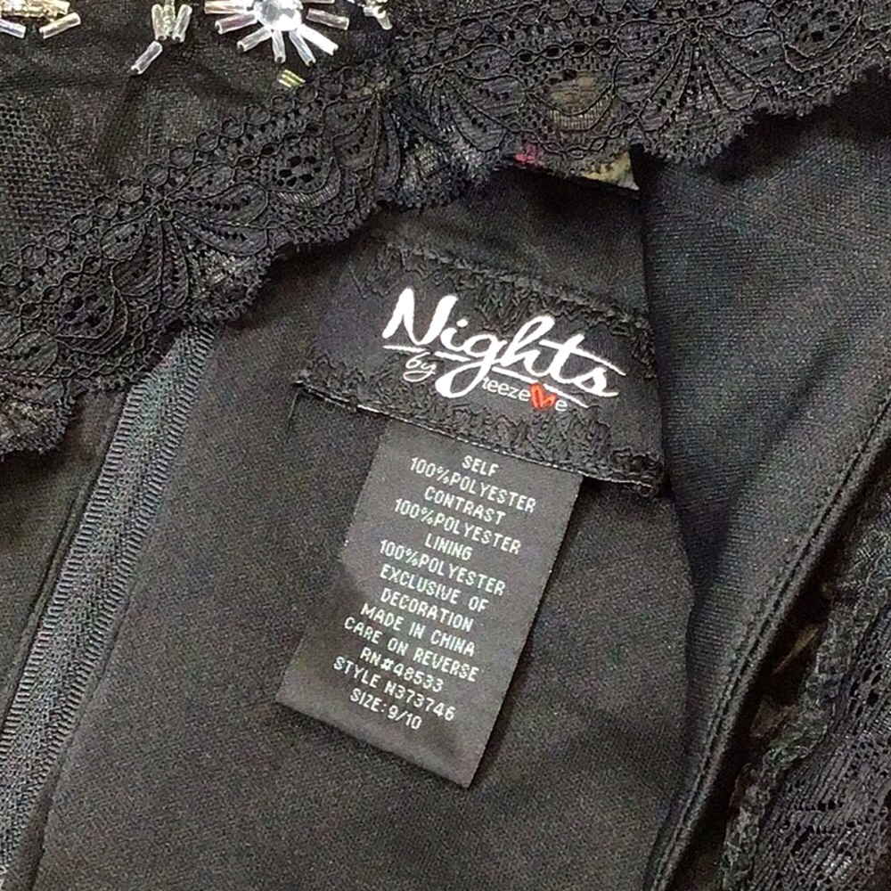 NIGHTS by Teeze Me Black Beaded Halter Top & Taupe Satin Tulle Skirt Sz.9/10 - Picture 2 of 10